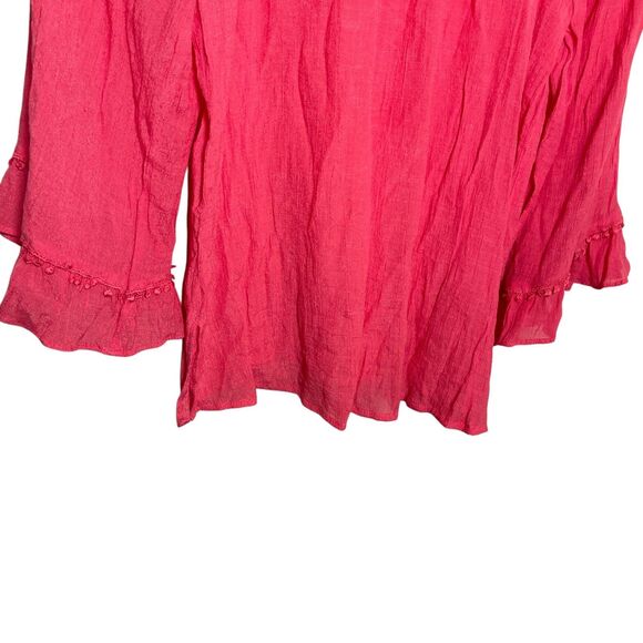 Zac & Rachel Blouse Women's Medium Pink Crochet Square Neck 3/4 Sleeve Boho Top - Picture 3 of 10